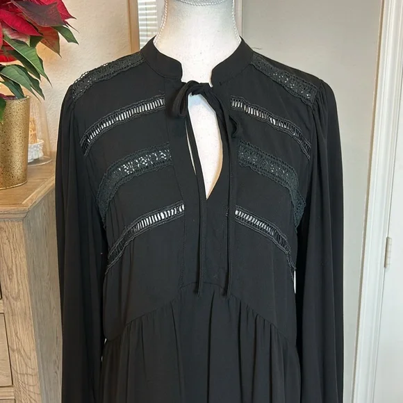 PINCH | Black Chiffon Tiered Long-Sleeve Dress | Medium - Picture 3 of 14